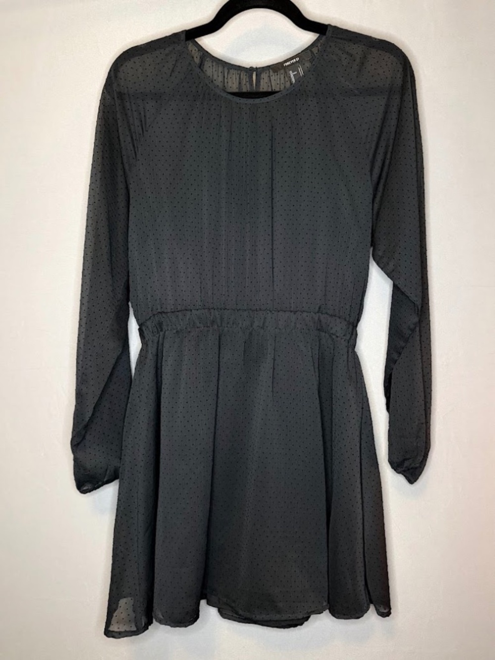 Forever 21 Black Swiss Dot Long Sleeve Dress Women’s Small